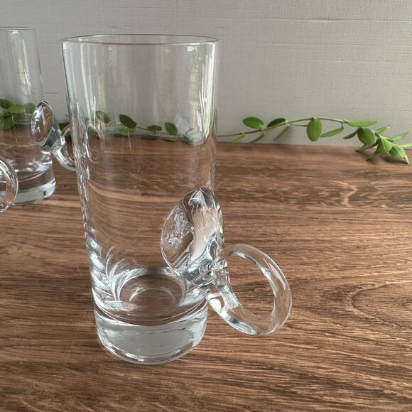 Mid Century Hand Blown Lennox Irish Coffee Mugs Set Of Four Clear Glass - Picture 3 of 9